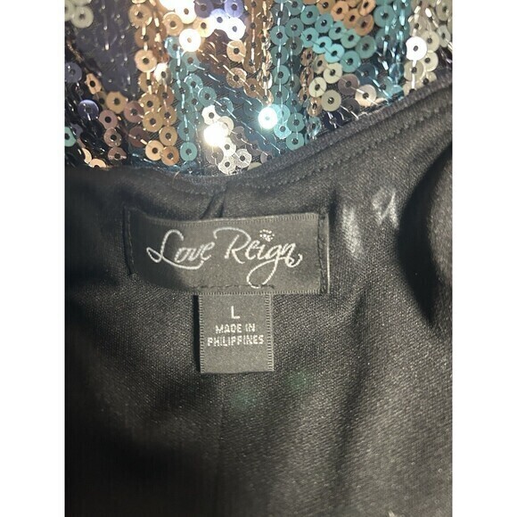 Love Reign Mini 3/4 Sleeves Rainbow Sequin L Stretch Mob Wife electric fairy Y2K - Picture 5 of 8